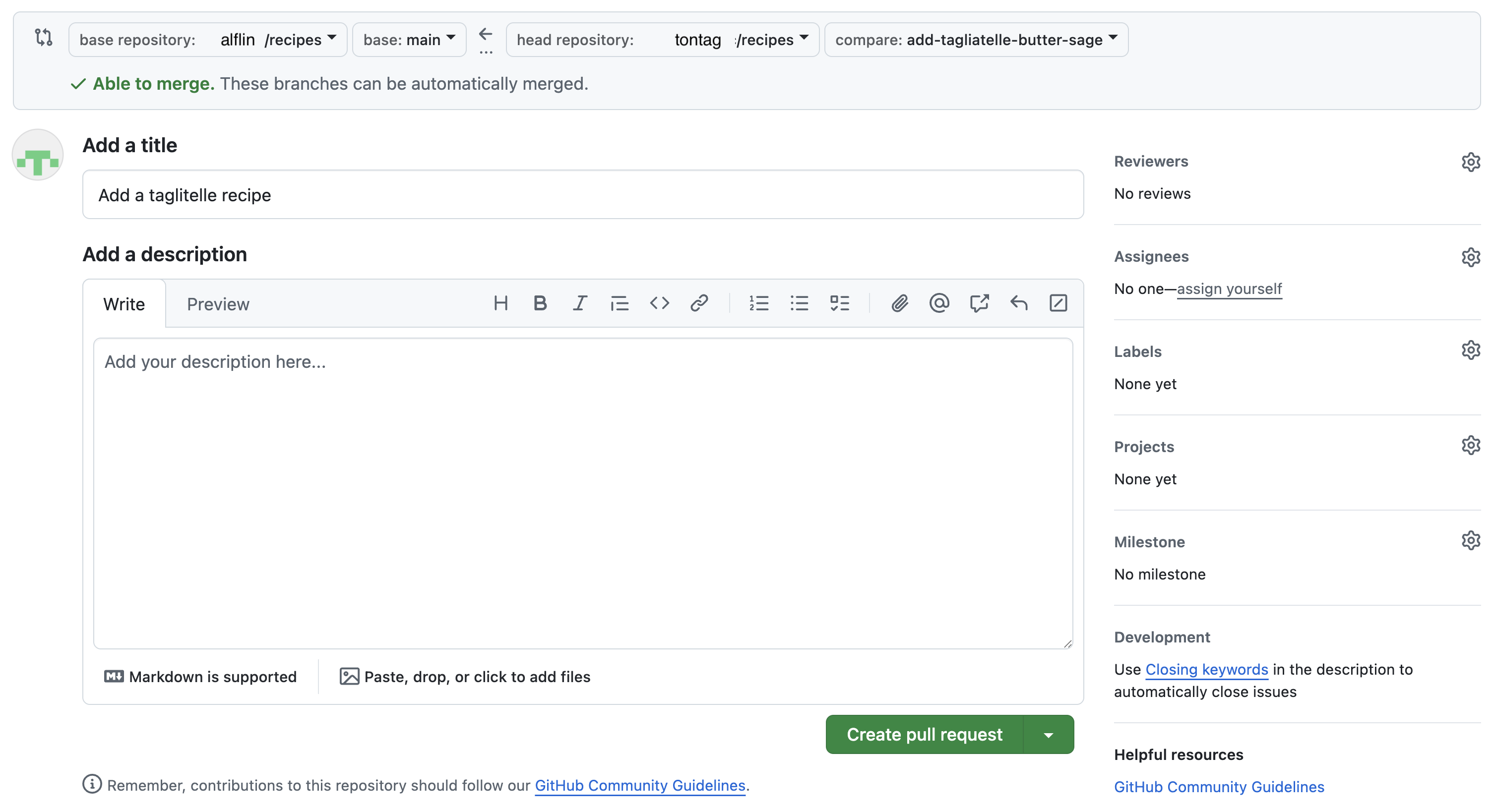 Contribute (PR) dialog